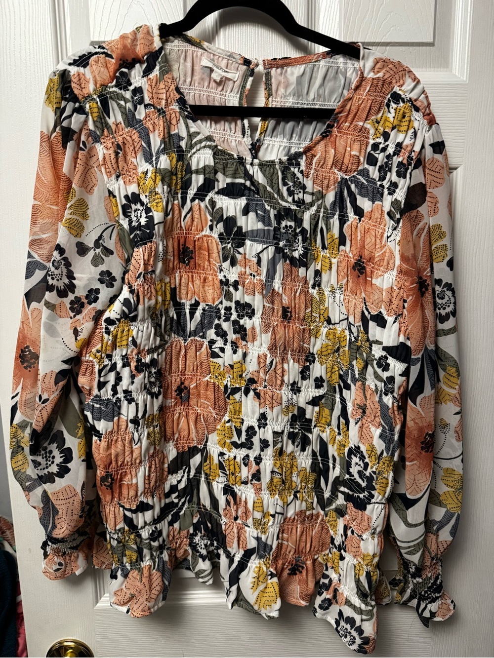 Maurices Floral Smocked Peasant Blouse - Peach/Yellow/Black sz 2xl